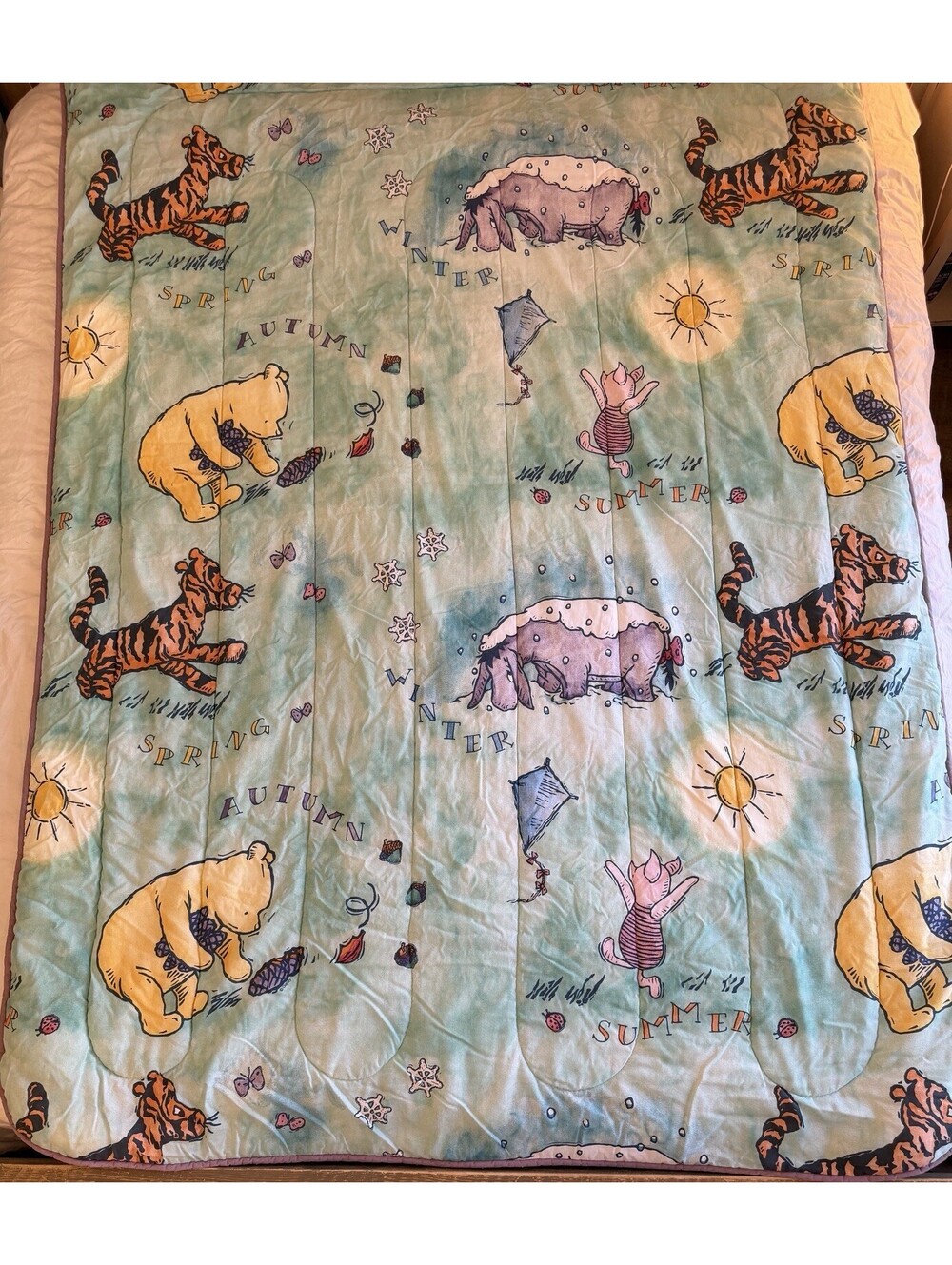 VTG Disney Winnie The Pooh Comforter Full Size 90s Seasons EUC